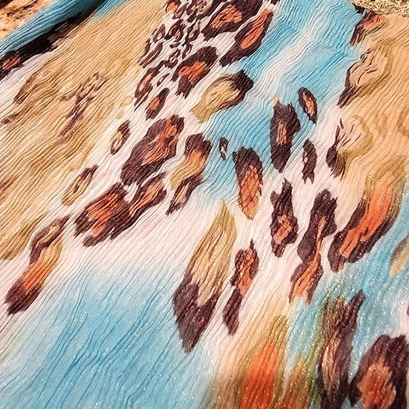 ALBERTO MAKALI CROCHET, BEADED, CRINKLED ANIMAL PRINT BLOUSE - Picture 7 of 9